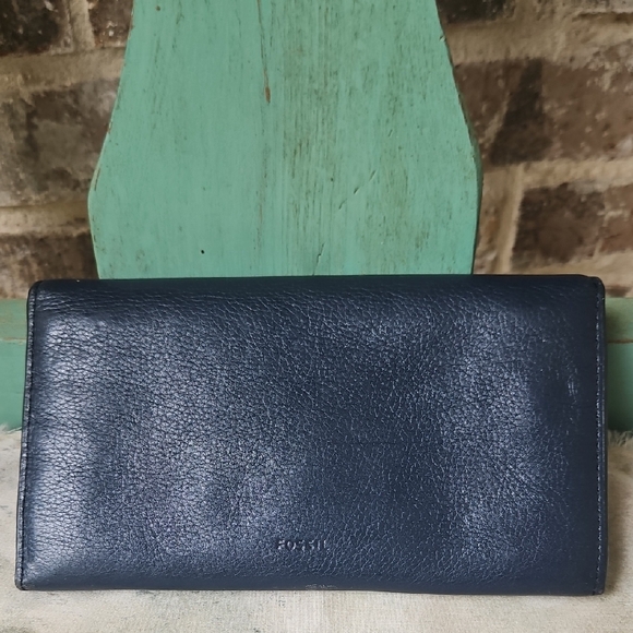 Fossil Handbags - Classic Fossil Navy Blue Long Leather Wallet